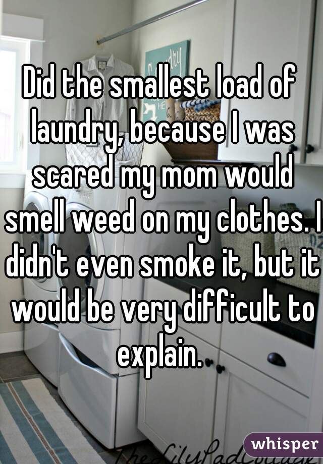 Did the smallest load of laundry, because I was scared my mom would smell weed on my clothes. I didn't even smoke it, but it would be very difficult to explain. 