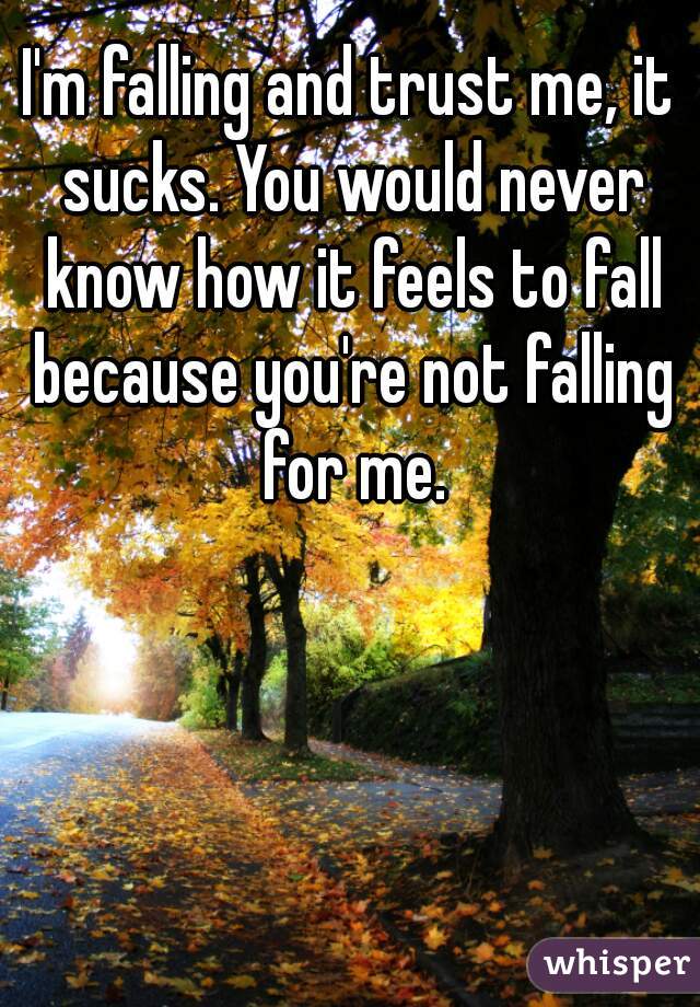 I'm falling and trust me, it sucks. You would never know how it feels to fall because you're not falling for me.