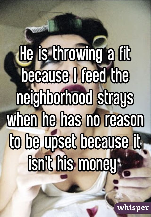 He is throwing a fit because I feed the neighborhood strays when he has no reason to be upset because it isn't his money 