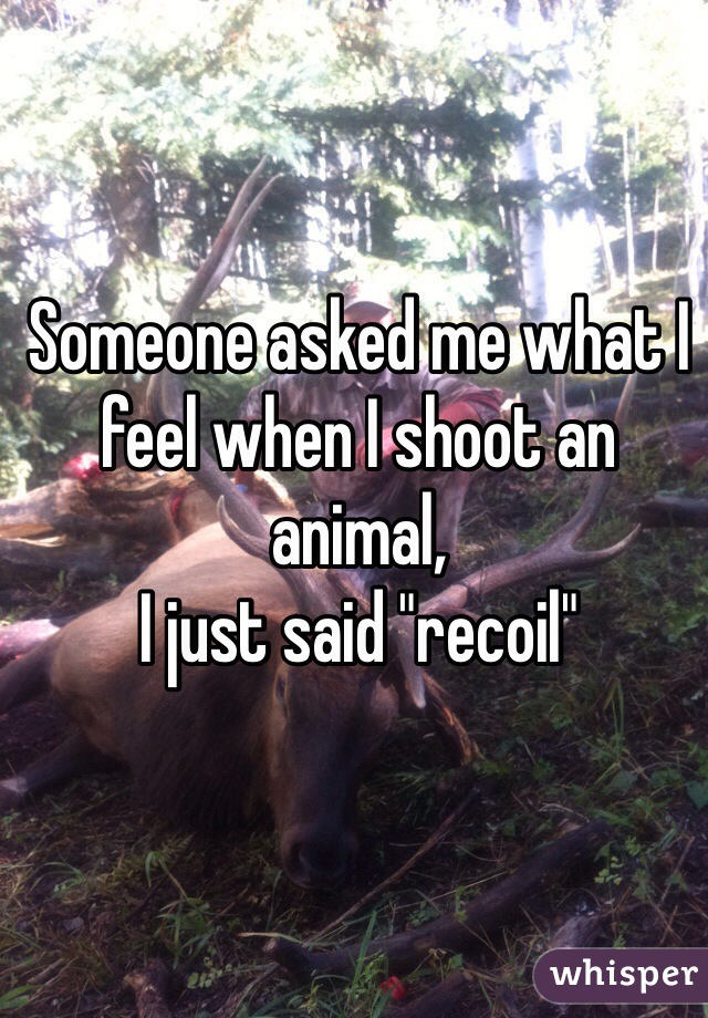 Someone asked me what I feel when I shoot an animal,
I just said "recoil"