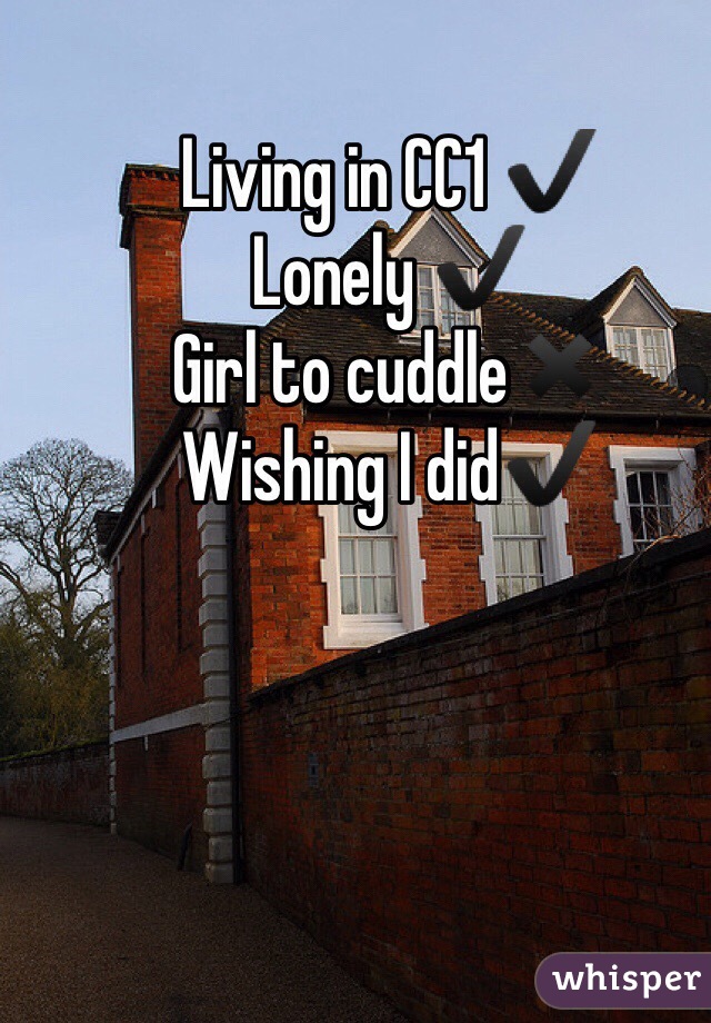 Living in CC1 ✔️
Lonely ✔️
Girl to cuddle✖️
Wishing I did✔️