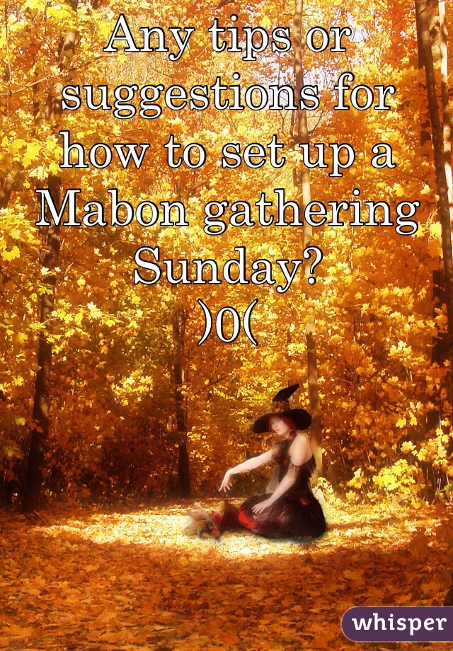 Any tips or suggestions for how to set up a Mabon gathering Sunday? 
)0( 