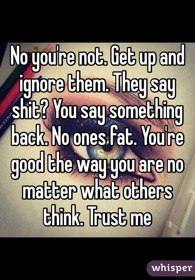 No you're not. Get up and ignore them. They say shit? You say something back. No ones fat. You're good the way you are no matter what others think. Trust me 