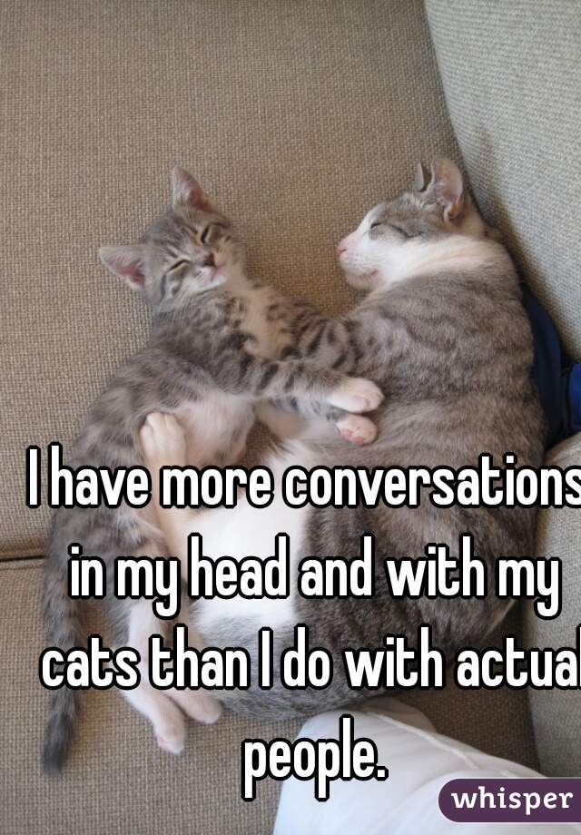 I have more conversations in my head and with my cats than I do with actual people.