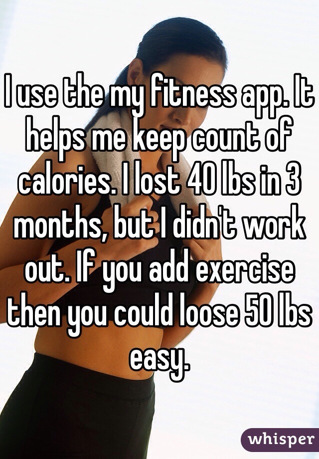 I use the my fitness app. It helps me keep count of calories. I lost 40 lbs in 3 months, but I didn't work out. If you add exercise then you could loose 50 lbs easy. 