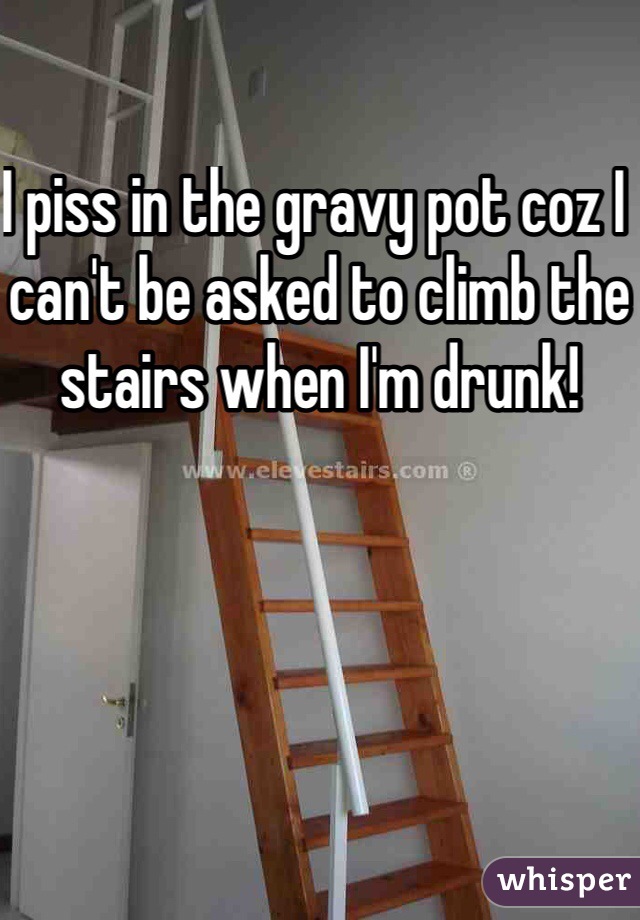 I piss in the gravy pot coz I can't be asked to climb the stairs when I'm drunk! 