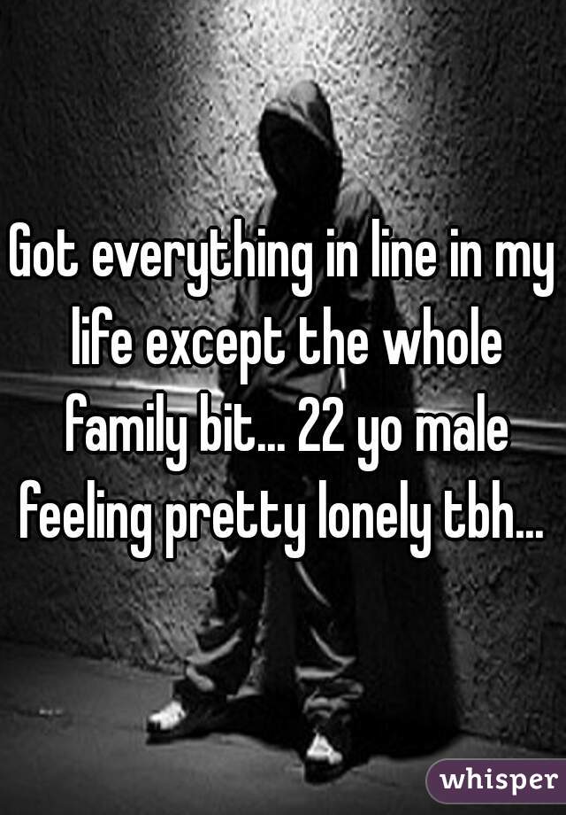 Got everything in line in my life except the whole family bit... 22 yo male feeling pretty lonely tbh... 