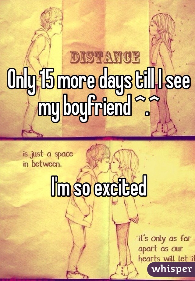 Only 15 more days till I see my boyfriend ^.^ 


I'm so excited 
