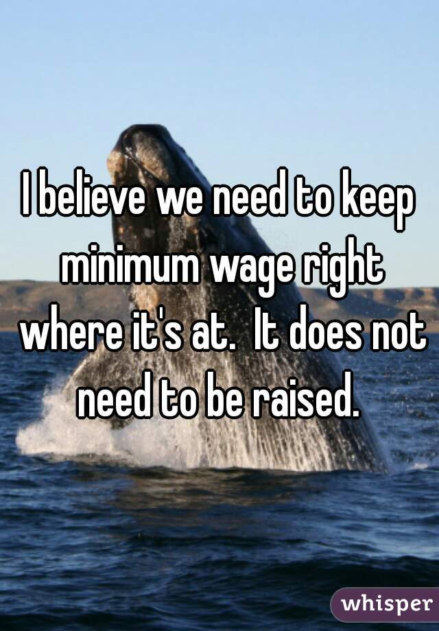 I believe we need to keep minimum wage right where it's at.  It does not need to be raised. 