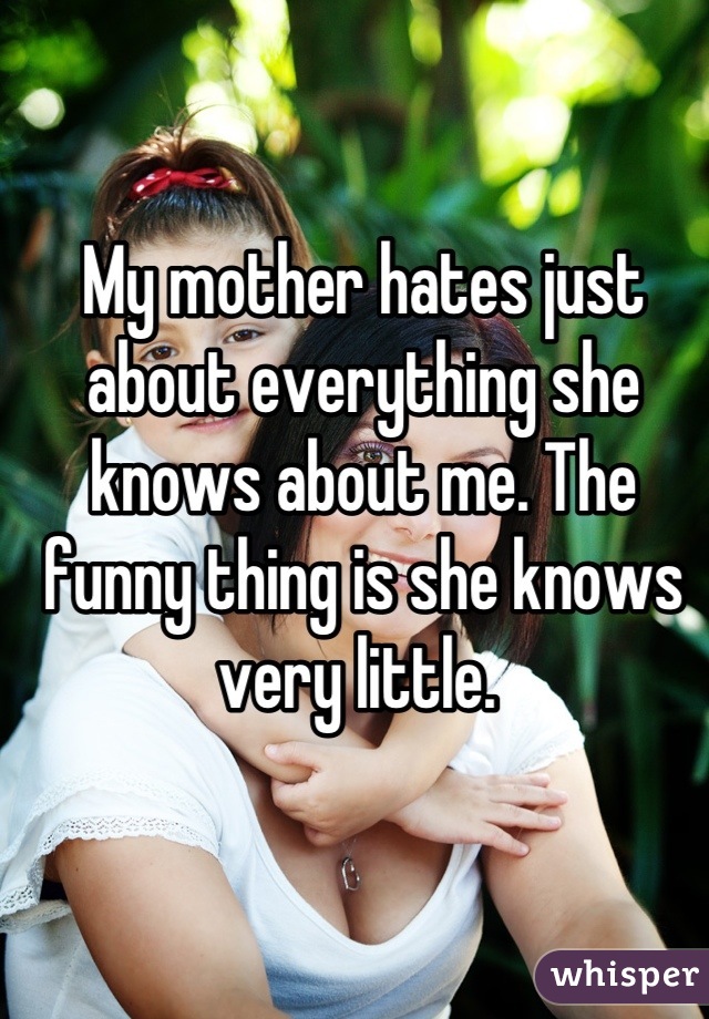 My mother hates just about everything she knows about me. The funny thing is she knows very little. 