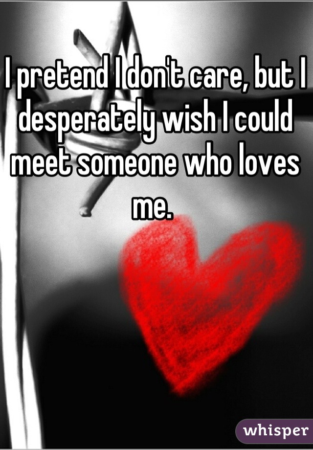 I pretend I don't care, but I desperately wish I could meet someone who loves me. 