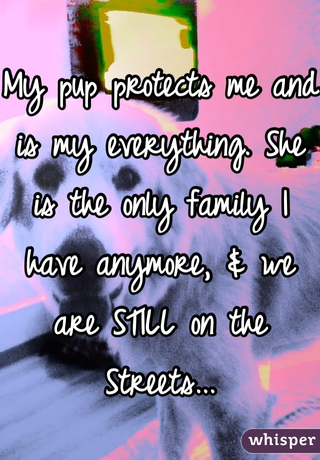 My pup protects me and is my everything. She is the only family I have anymore, & we are STILL on the Streets...