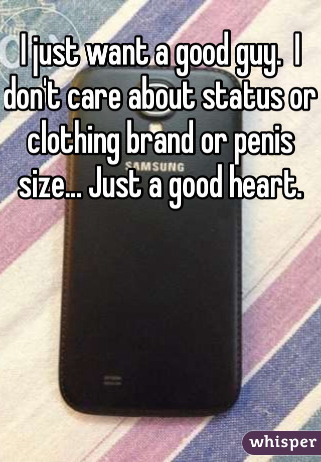I just want a good guy.  I don't care about status or clothing brand or penis size... Just a good heart.  