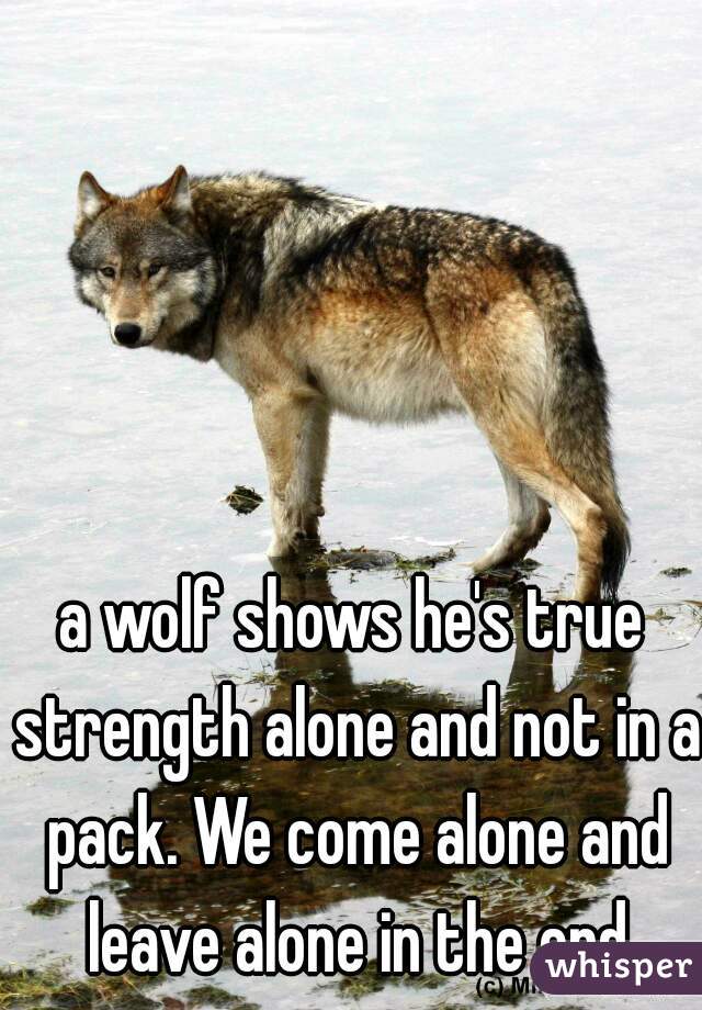 a wolf shows he's true strength alone and not in a pack. We come alone and leave alone in the end