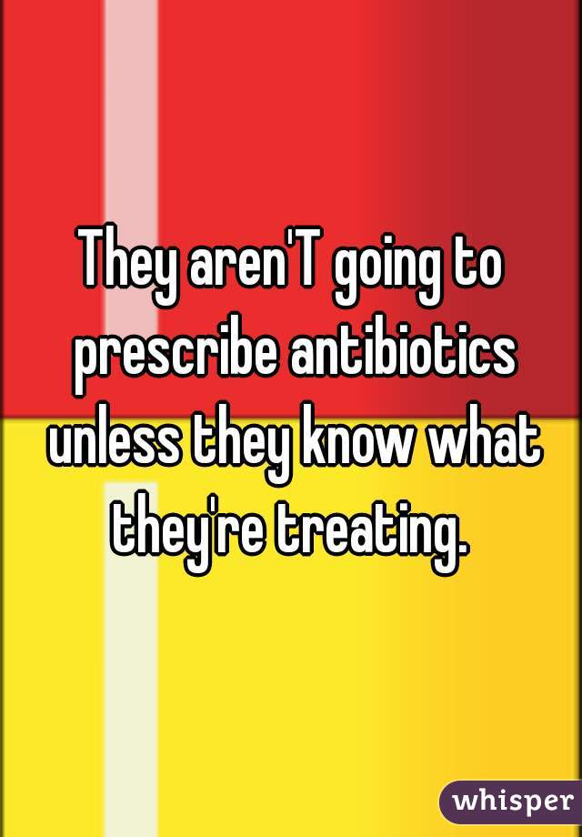 They aren'T going to prescribe antibiotics unless they know what they're treating. 