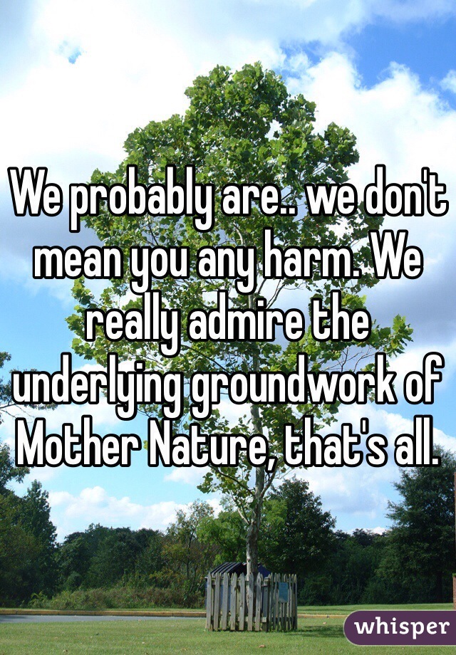 We probably are.. we don't mean you any harm. We really admire the underlying groundwork of Mother Nature, that's all.