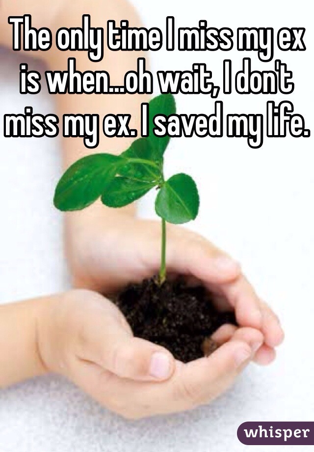 The only time I miss my ex is when...oh wait, I don't miss my ex. I saved my life.