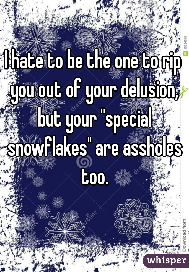 I hate to be the one to rip you out of your delusion, but your "special snowflakes" are assholes too.
