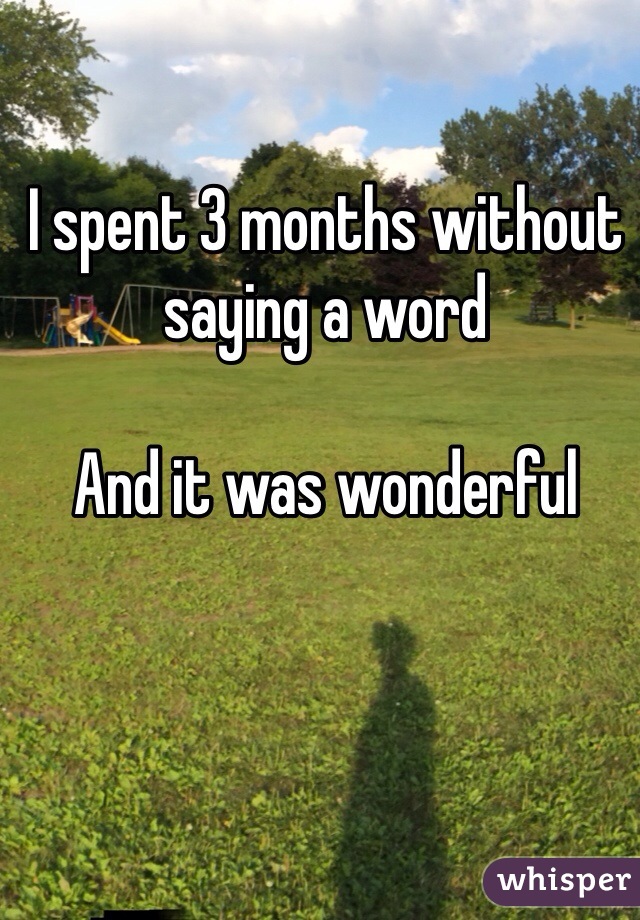 I spent 3 months without saying a word

And it was wonderful
