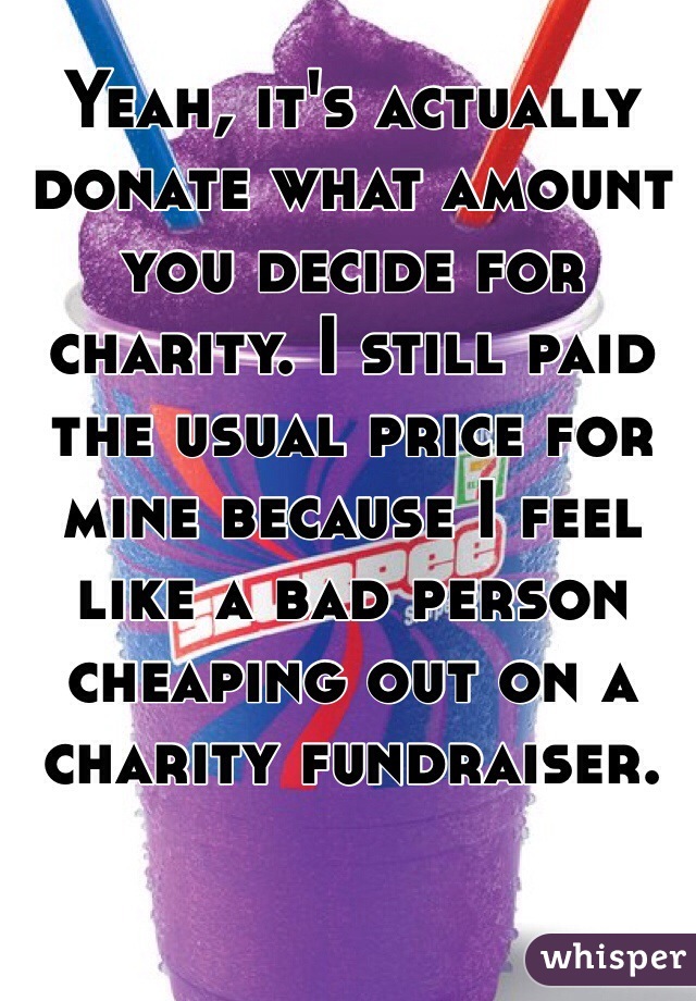 Yeah, it's actually donate what amount you decide for charity. I still paid the usual price for mine because I feel like a bad person cheaping out on a charity fundraiser.