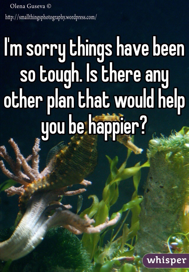 I'm sorry things have been so tough. Is there any other plan that would help you be happier? 