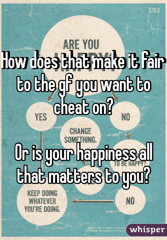 How does that make it fair to the gf you want to cheat on?

Or is your happiness all that matters to you?