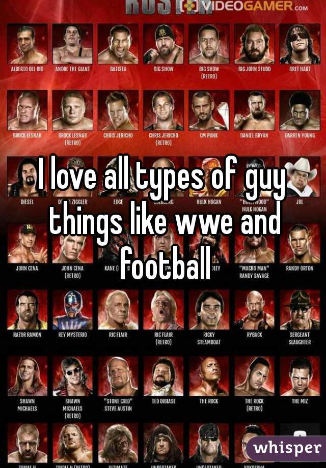 I love all types of guy things like wwe and football