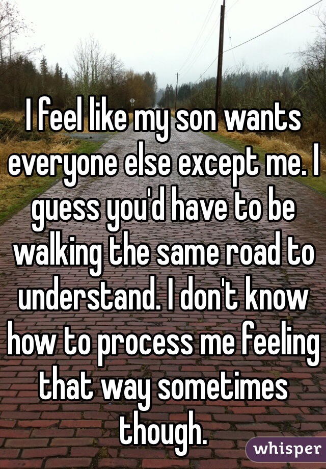 I feel like my son wants everyone else except me. I guess you'd have to be walking the same road to understand. I don't know how to process me feeling that way sometimes though. 