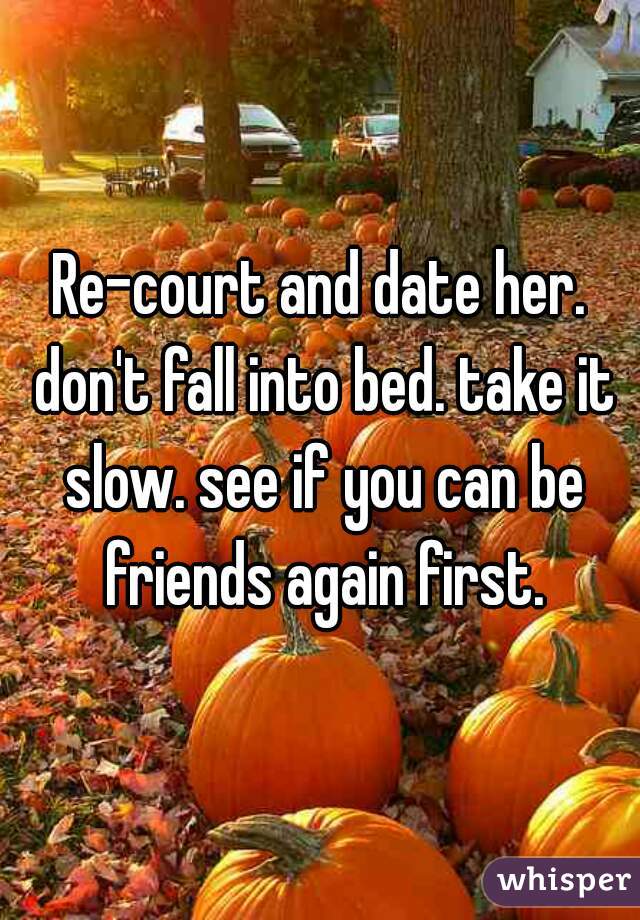Re-court and date her. don't fall into bed. take it slow. see if you can be friends again first.