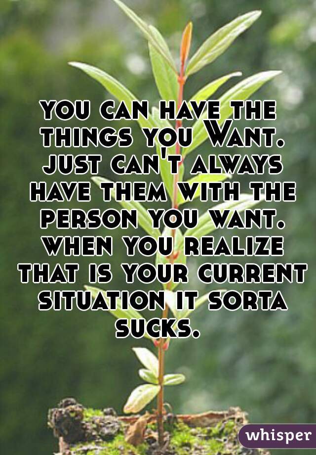 you can have the things you Want. just can't always have them with the person you want. when you realize that is your current situation it sorta sucks. 
