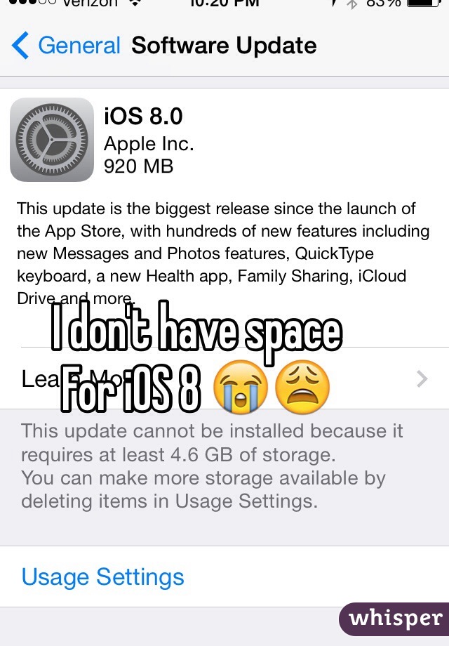 I don't have space
For iOS 8 😭😩