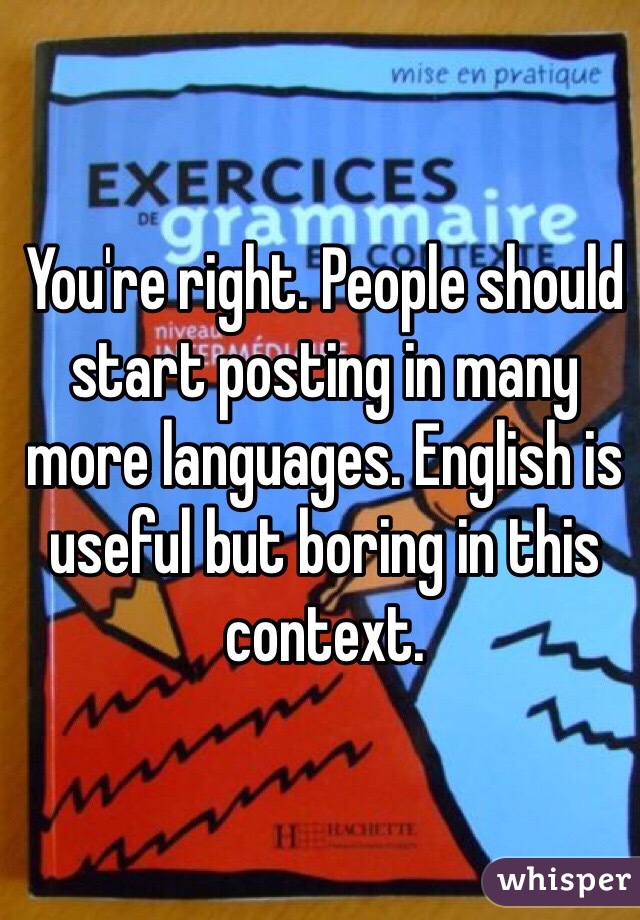 You're right. People should start posting in many more languages. English is useful but boring in this context.