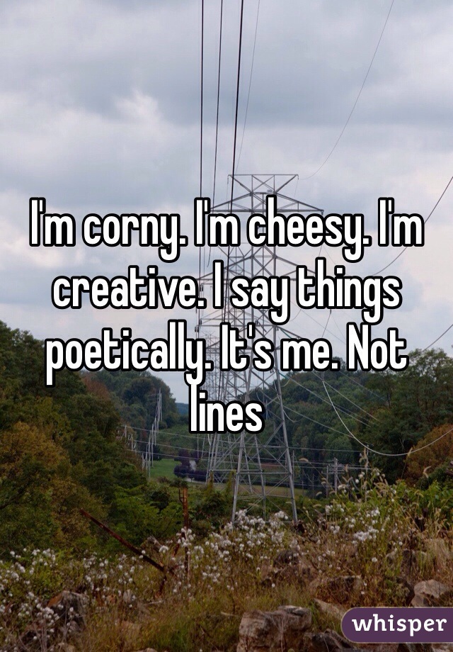 I'm corny. I'm cheesy. I'm creative. I say things poetically. It's me. Not lines