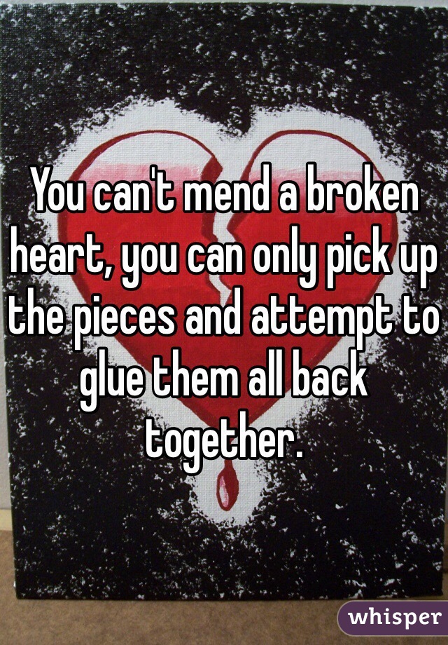 You can't mend a broken heart, you can only pick up the pieces and attempt to glue them all back together. 