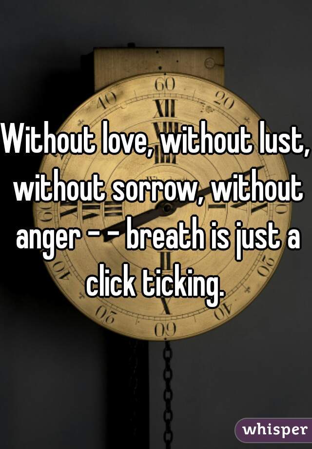 Without love, without lust, without sorrow, without anger - - breath is just a click ticking. 