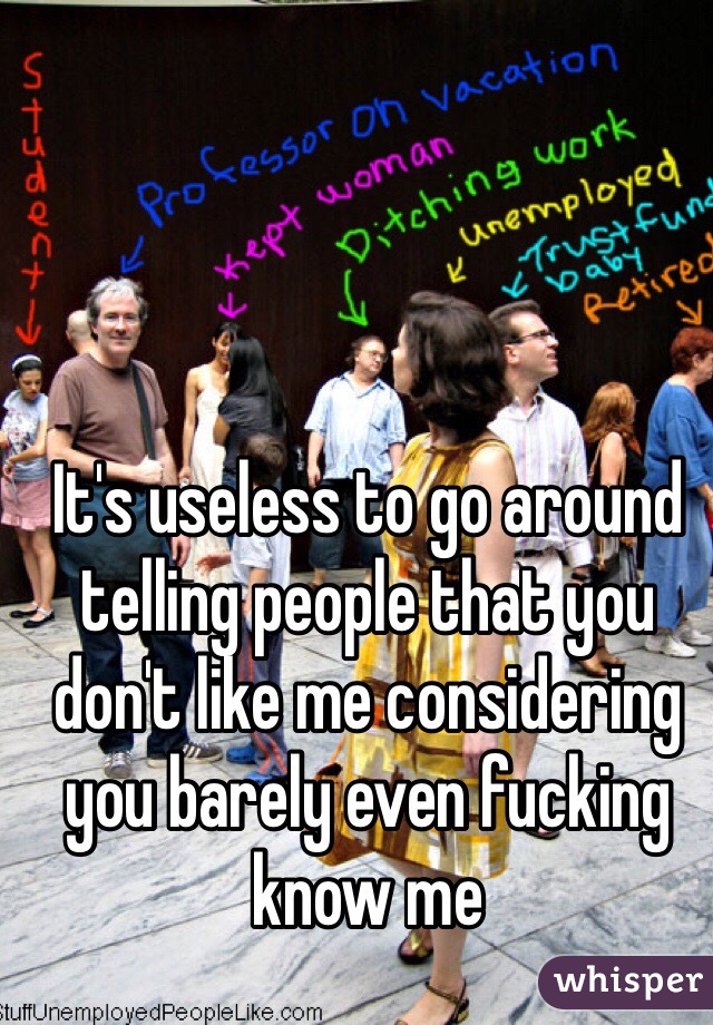 It's useless to go around telling people that you don't like me considering you barely even fucking know me