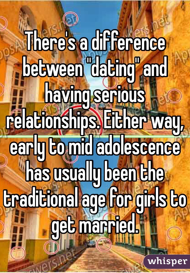 There's a difference between "dating" and having serious relationships. Either way, early to mid adolescence has usually been the traditional age for girls to get married.