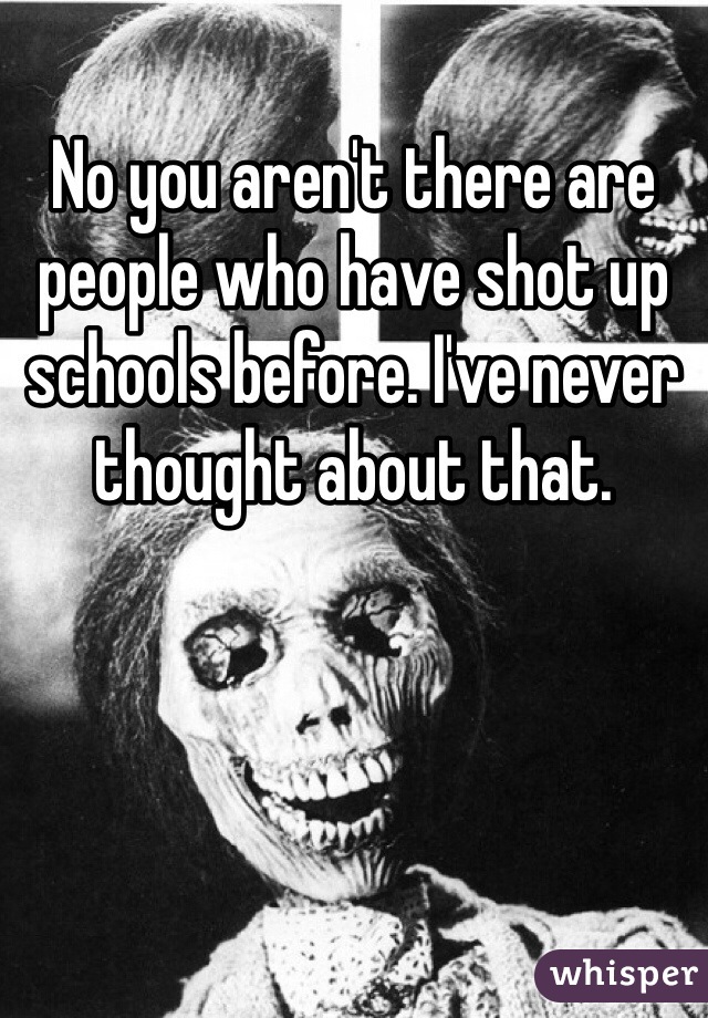 No you aren't there are people who have shot up schools before. I've never thought about that. 