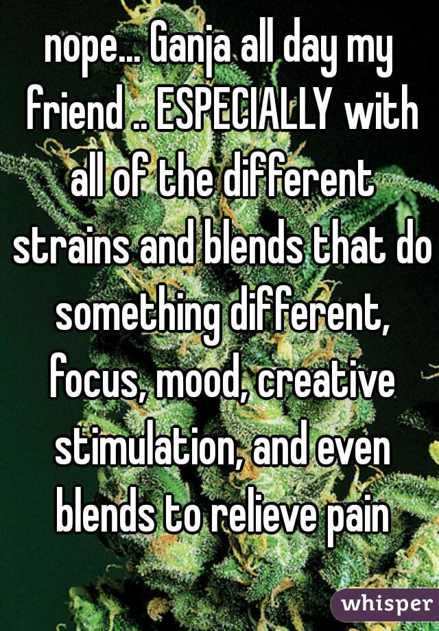 nope... Ganja all day my friend .. ESPECIALLY with all of the different strains and blends that do something different, focus, mood, creative stimulation, and even blends to relieve pain