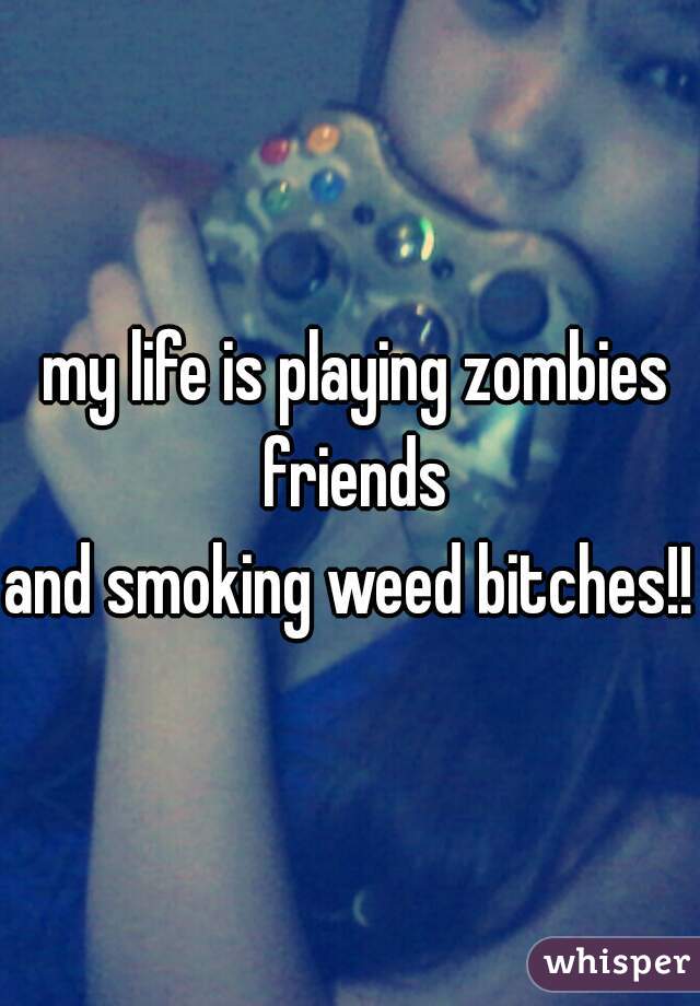 my life is playing zombies
friends
and smoking weed bitches!! 