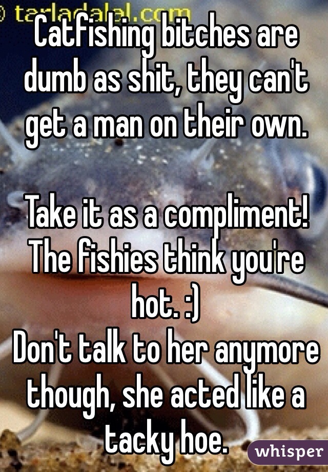 Catfishing bitches are dumb as shit, they can't get a man on their own. 

Take it as a compliment! The fishies think you're hot. :)
Don't talk to her anymore though, she acted like a tacky hoe. 