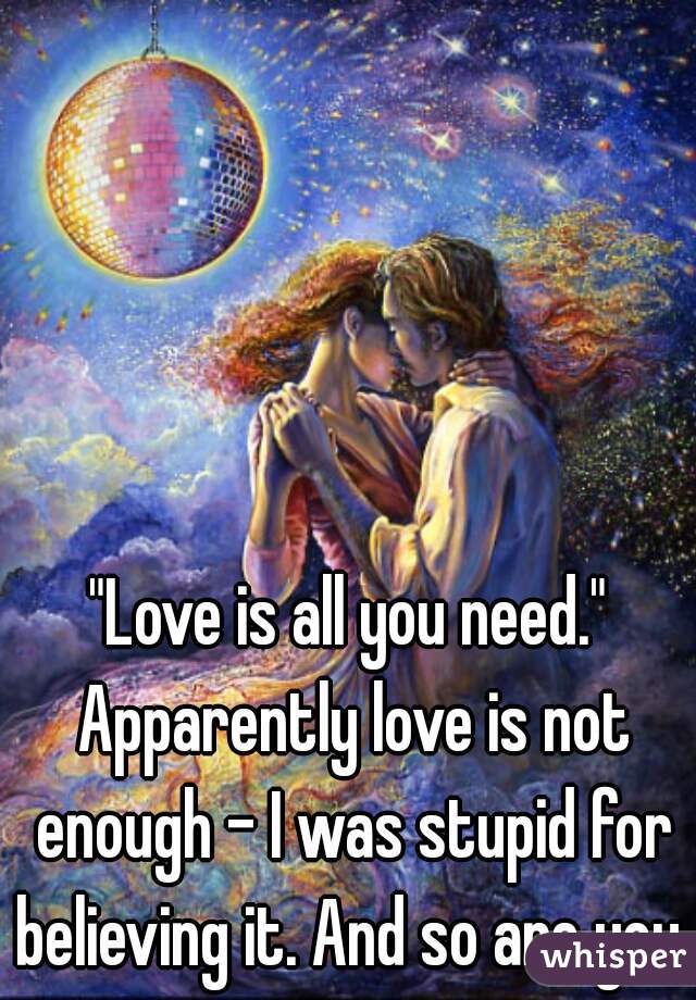 "Love is all you need." Apparently love is not enough - I was stupid for believing it. And so are you.