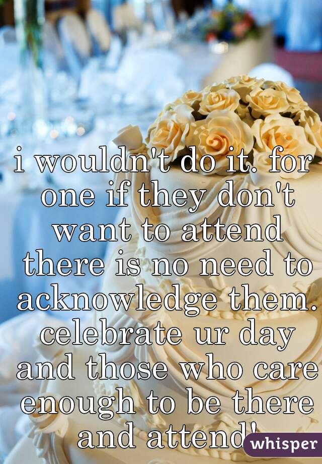 i wouldn't do it. for one if they don't want to attend there is no need to acknowledge them. celebrate ur day and those who care enough to be there and attend!