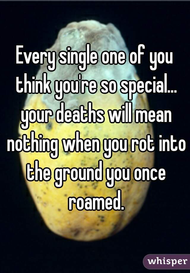 Every single one of you think you're so special... your deaths will mean nothing when you rot into the ground you once roamed.
