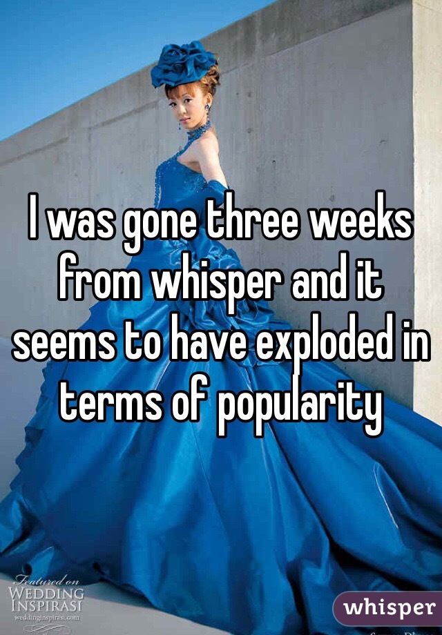 I was gone three weeks from whisper and it seems to have exploded in terms of popularity 