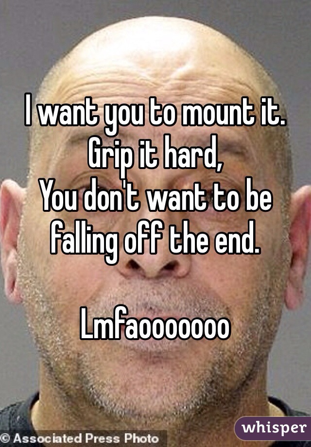 I want you to mount it.
Grip it hard,
You don't want to be falling off the end.

Lmfaooooooo