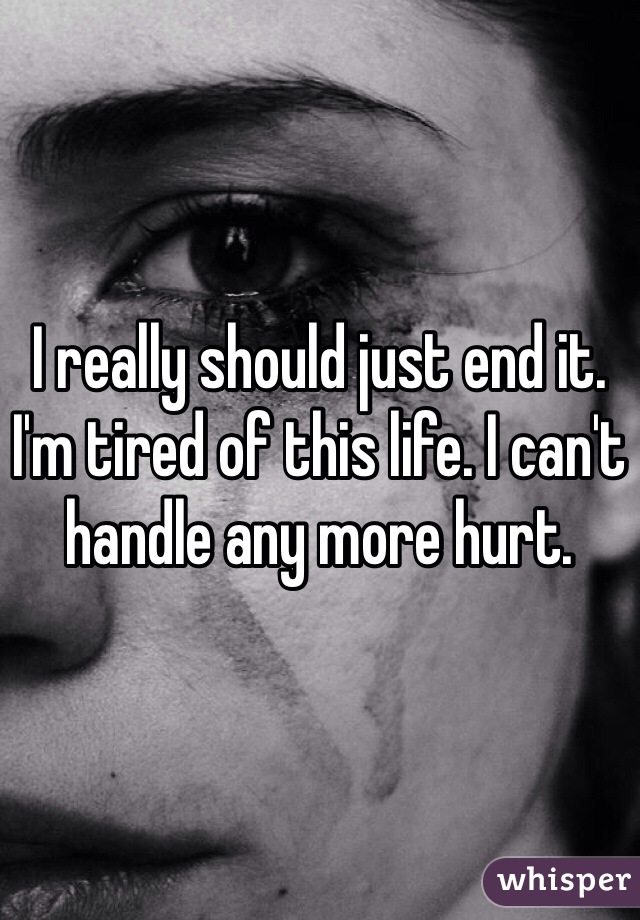 I really should just end it. I'm tired of this life. I can't handle any more hurt. 