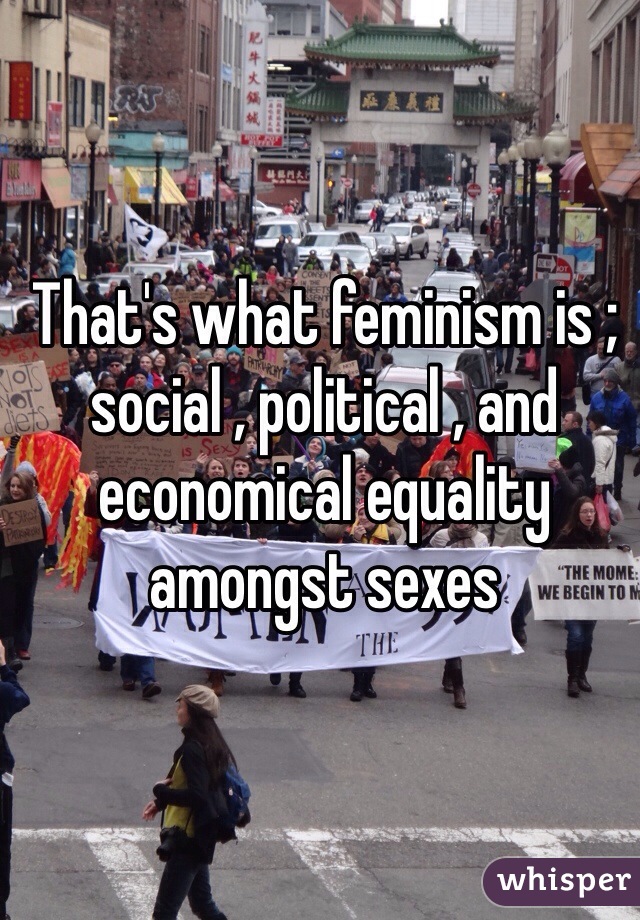 That's what feminism is ; social , political , and economical equality amongst sexes