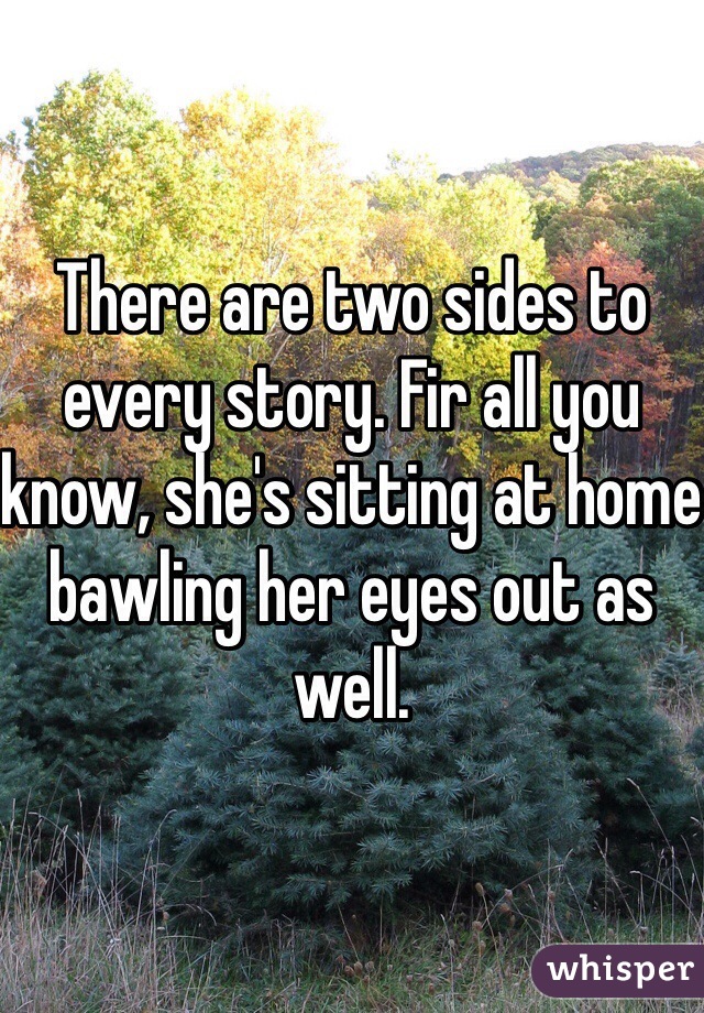 There are two sides to every story. Fir all you know, she's sitting at home bawling her eyes out as well. 