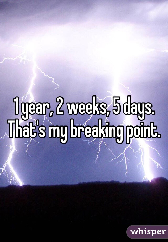 1 year, 2 weeks, 5 days. That's my breaking point. 